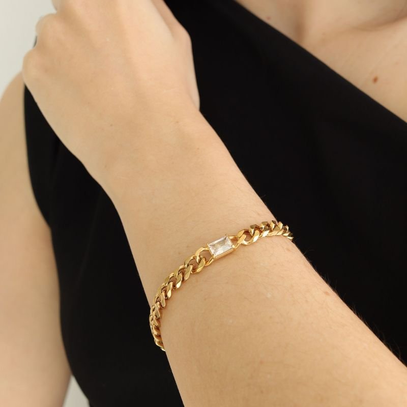 Pulseira Corrente com Pedra em Aço Inox (Linha Premium)