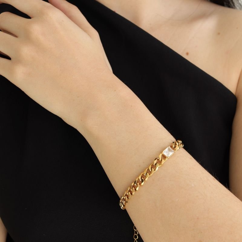 Pulseira Corrente com Pedra em Aço Inox (Linha Premium)