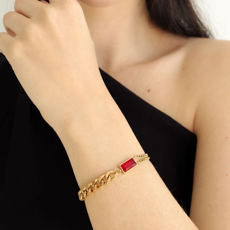 Pulseira Corrente com Pedra em Aço Inox (Linha Premium)