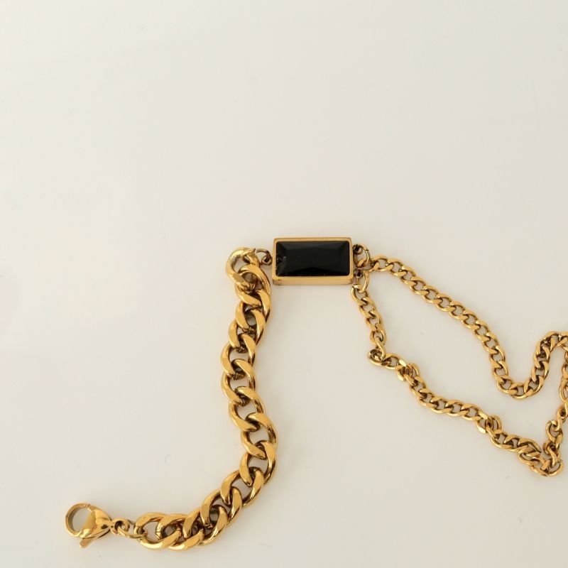 Pulseira Corrente com pedra Preta em Aço Inox (Linha Premium)