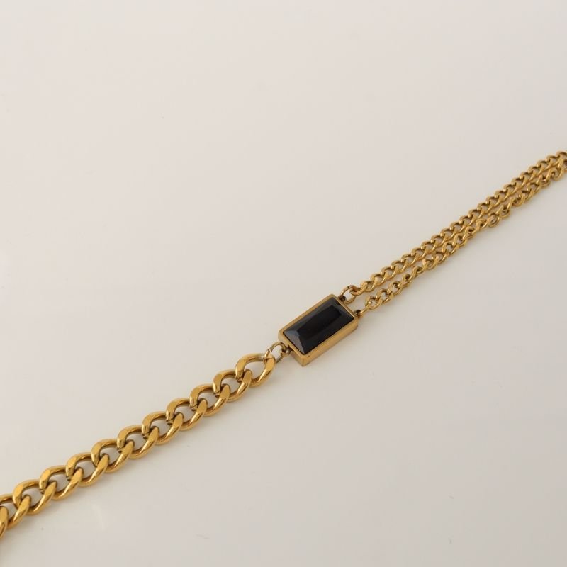 Pulseira Corrente com pedra Preta em Aço Inox (Linha Premium)