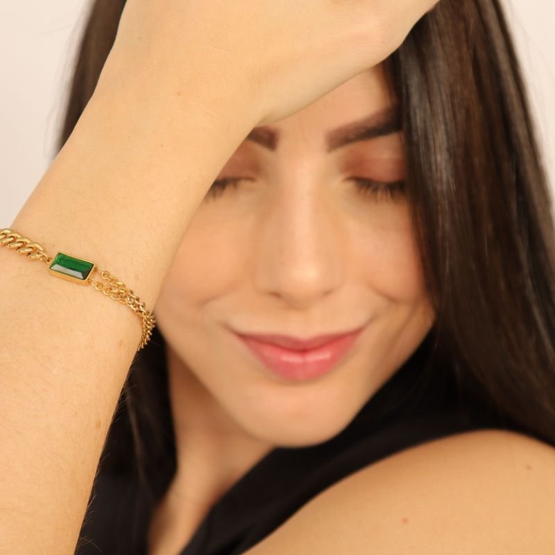 Pulseira Corrente com Pedrinha em Aço Inox (Linha Premium)