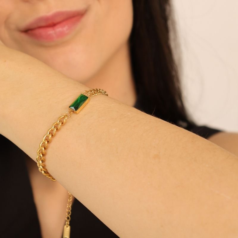 Pulseira Corrente com Pedrinha em Aço Inox (Linha Premium)