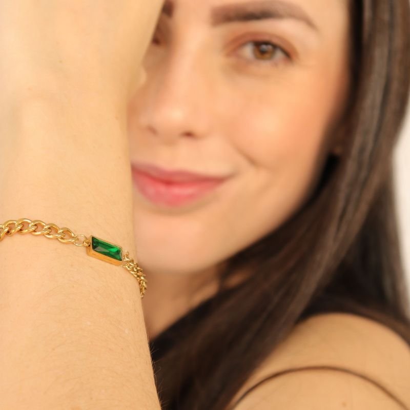 Pulseira Corrente com Pedrinha em Aço Inox (Linha Premium)