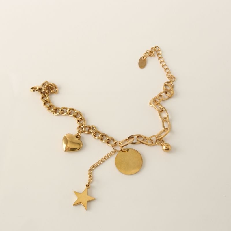 Pulseira Corrente com Pingentes em Aço Inox (Linha Premium)