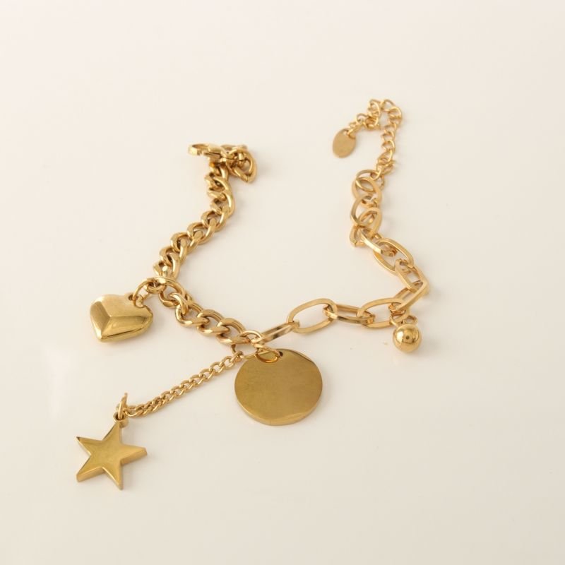 Pulseira Corrente com Pingentes em Aço Inox (Linha Premium)