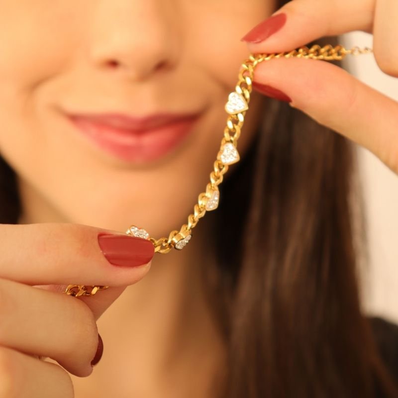 Pulseira Corrente Coração em Aço Inox (Linha Premium)