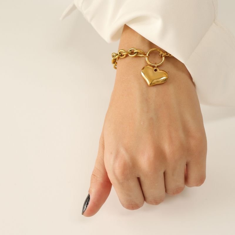 Pulseira Corrente Coração em Aço Inox (Linha Premium)