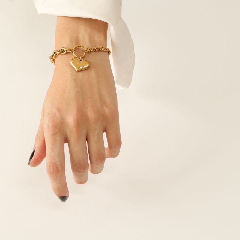 Pulseira Corrente Coração em Aço Inox (Linha Premium)