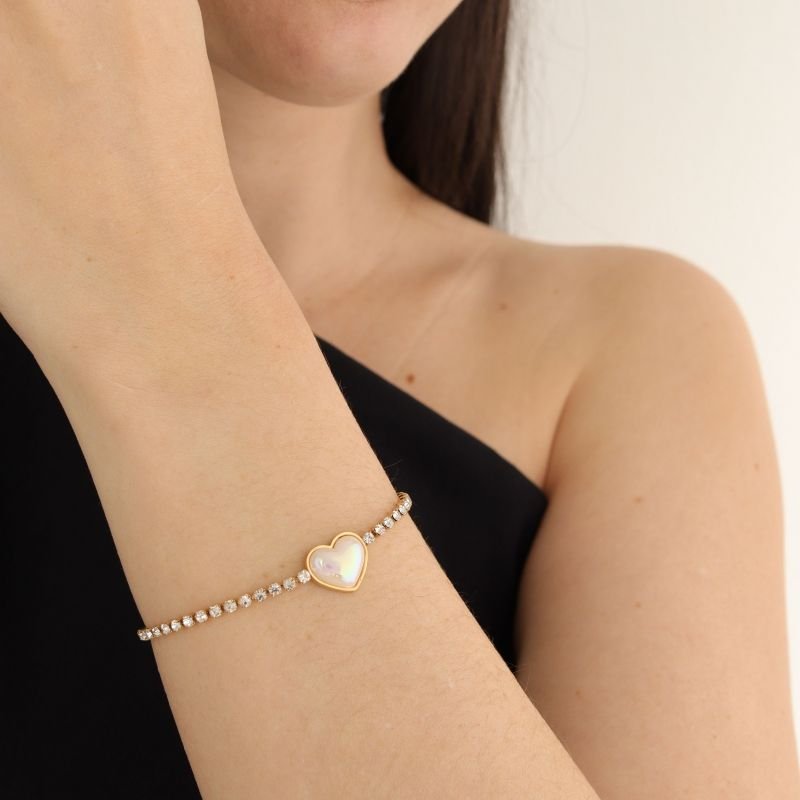 Pulseira Cravejada com Coração em Aço Inox (Linha Premium)