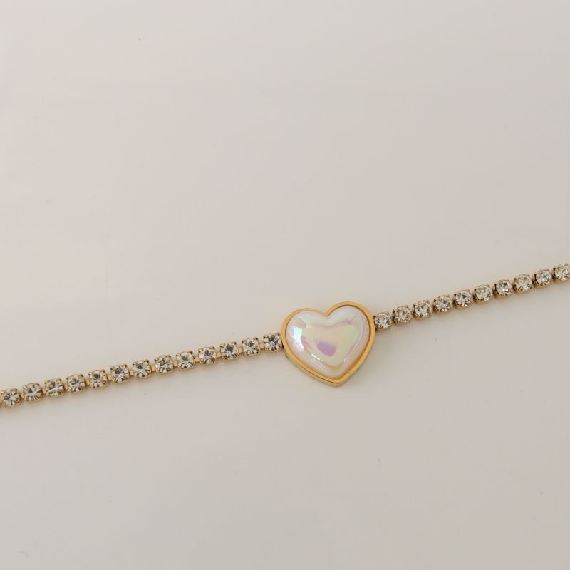 Pulseira Cravejada com Coração em Aço Inox (Linha Premium)