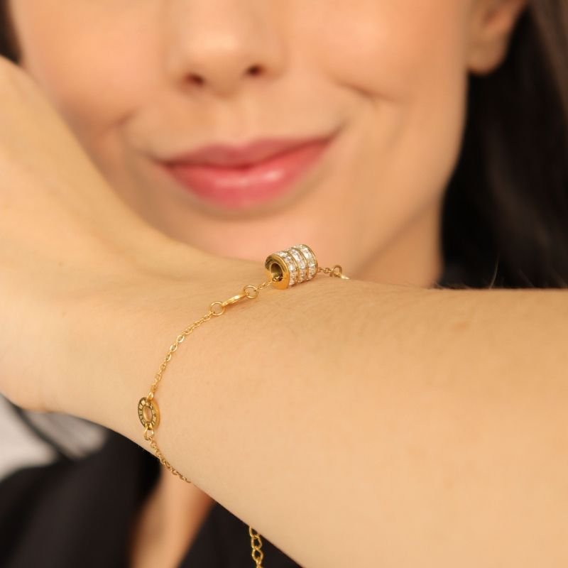 Pulseira Cravejada e Número Romanos em Aço Inox