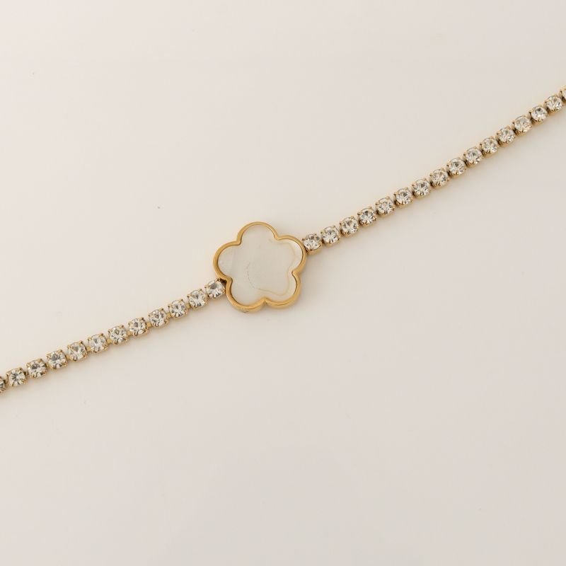 Pulseira Cravejada Inspiração Van Cleef em Aço Inox (Linha Premium)