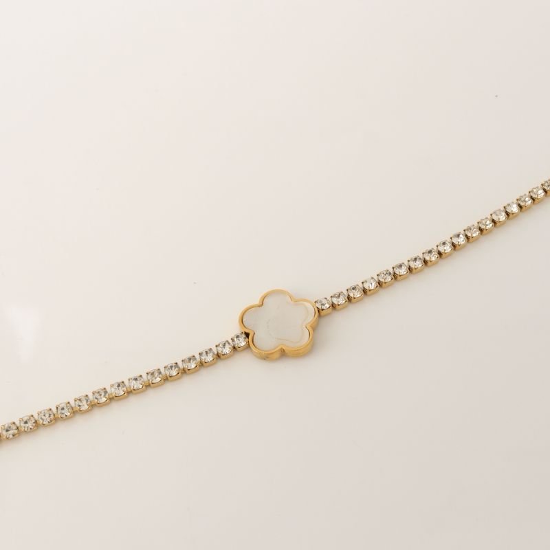 Pulseira Cravejada Inspiração Van Cleef em Aço Inox (Linha Premium)