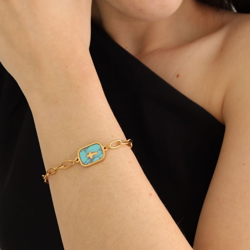 Pulseira Cruz com Detalhe em Aço Inox (Linha Premium)