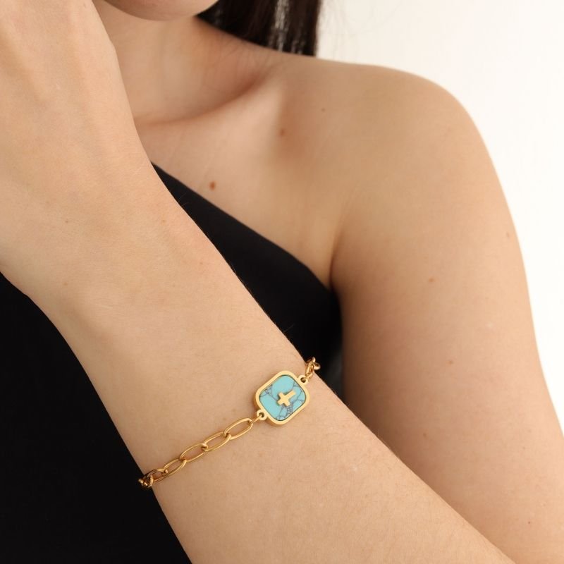 Pulseira Cruz com Detalhe em Aço Inox (Linha Premium)