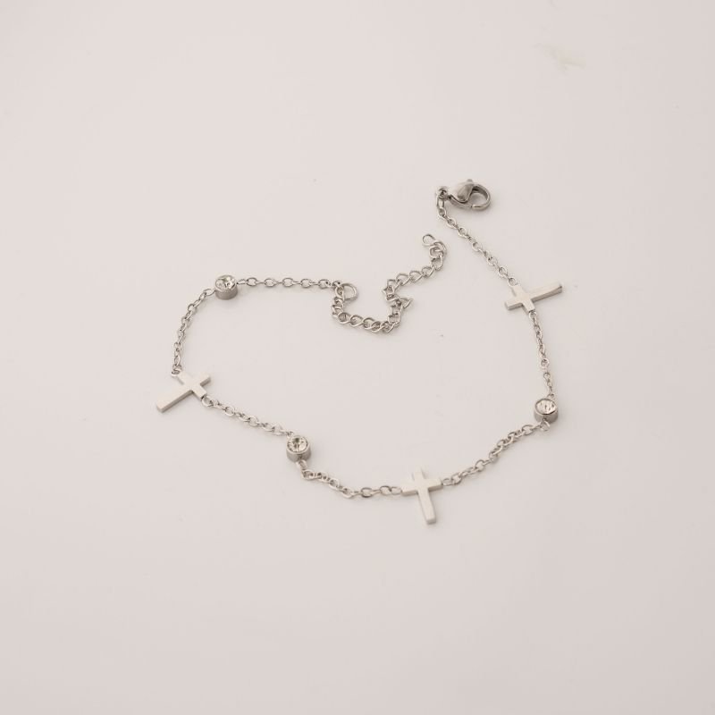 Pulseira Cruz com Zircônia em Aço Inox (Linha Premium)