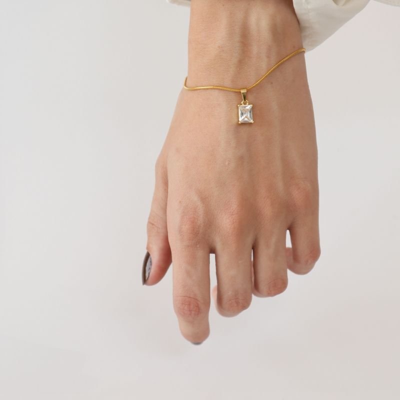 Pulseira Delicada com Pedrinha em Aço Inox