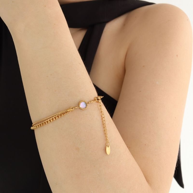 Pulseira Delicate Stone Duo em Aço Inox