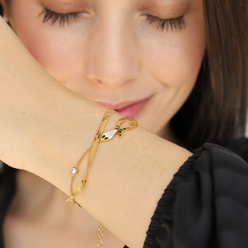 Pulseira Dupla Cobra em Aço Inox (Linha Premium)