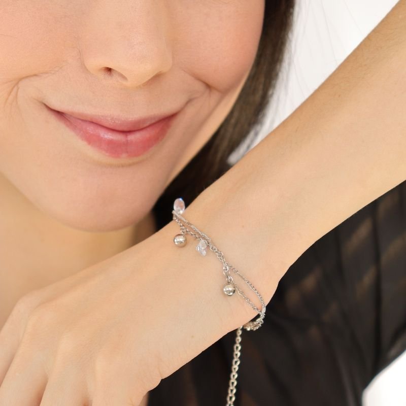 Pulseira Dupla com Pingentes em Aço Inox