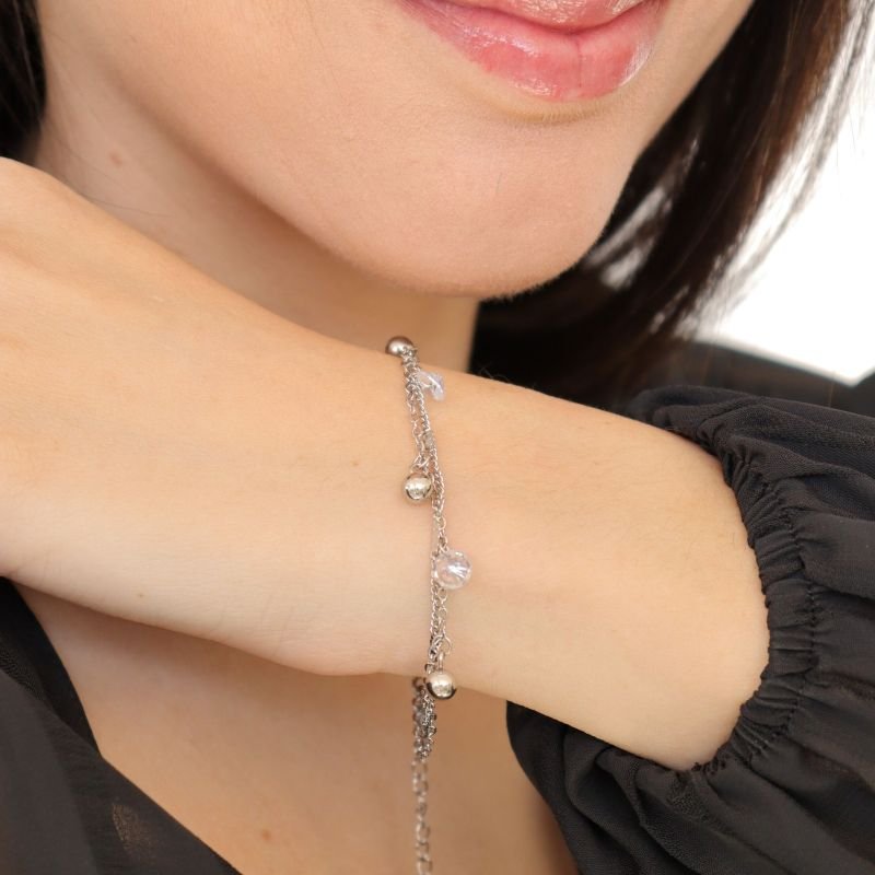 Pulseira Dupla com Pingentes em Aço Inox