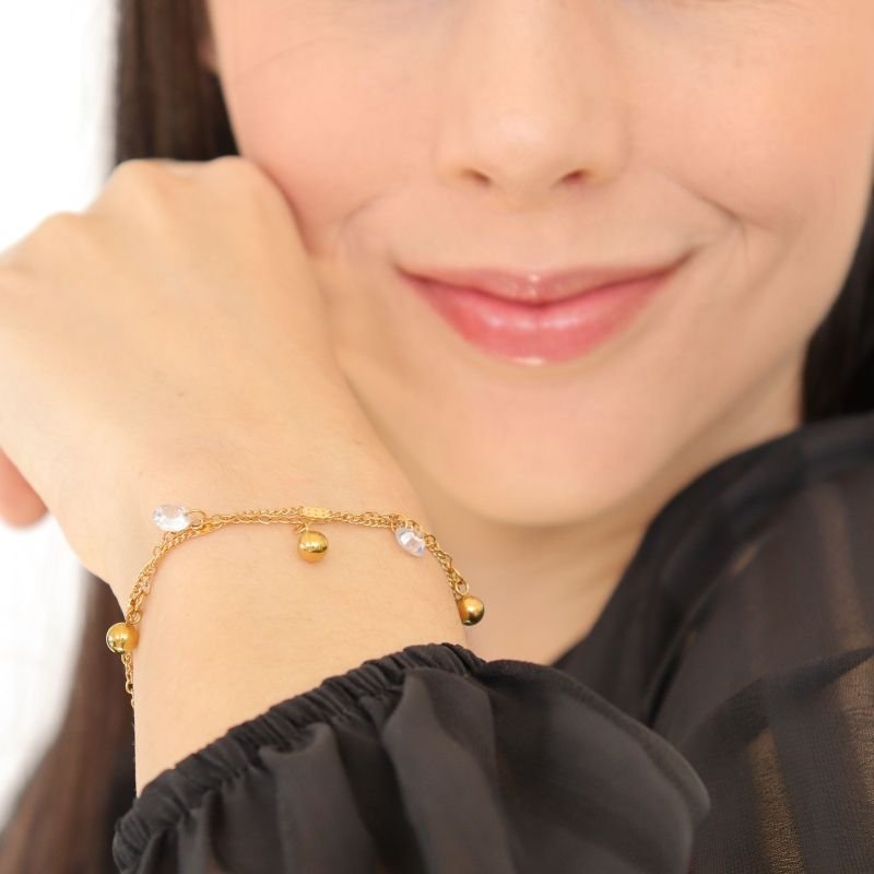 Pulseira Dupla com Pingentes em Aço Inox