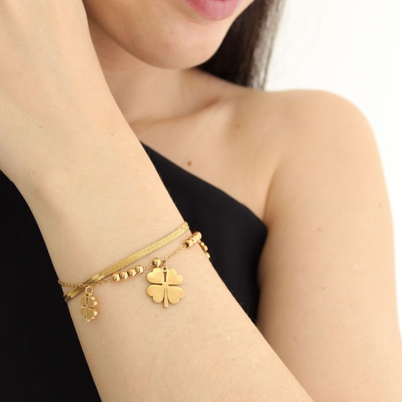 Pulseira Dupla de Trevo em Aço Inox (Linha Premium)