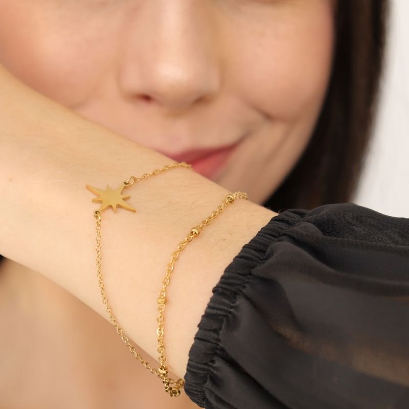 Pulseira Dupla Estrela em Aço Inox
