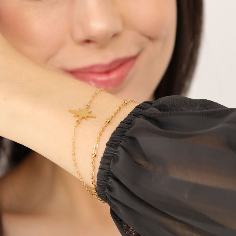 Pulseira Dupla Estrela em Aço Inox