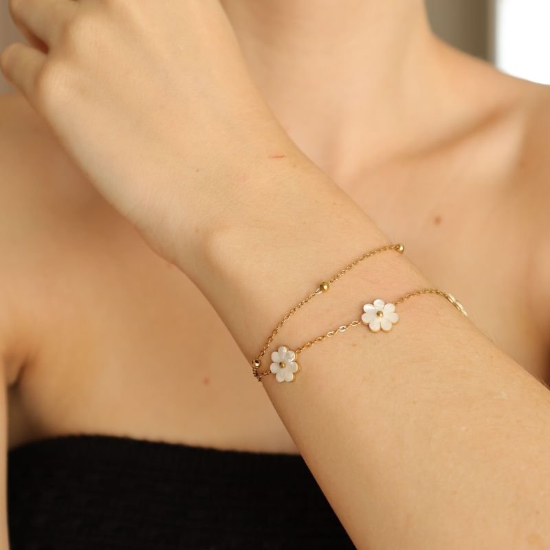 Pulseira Dupla Flor em Aço Inox(Linha Premium)