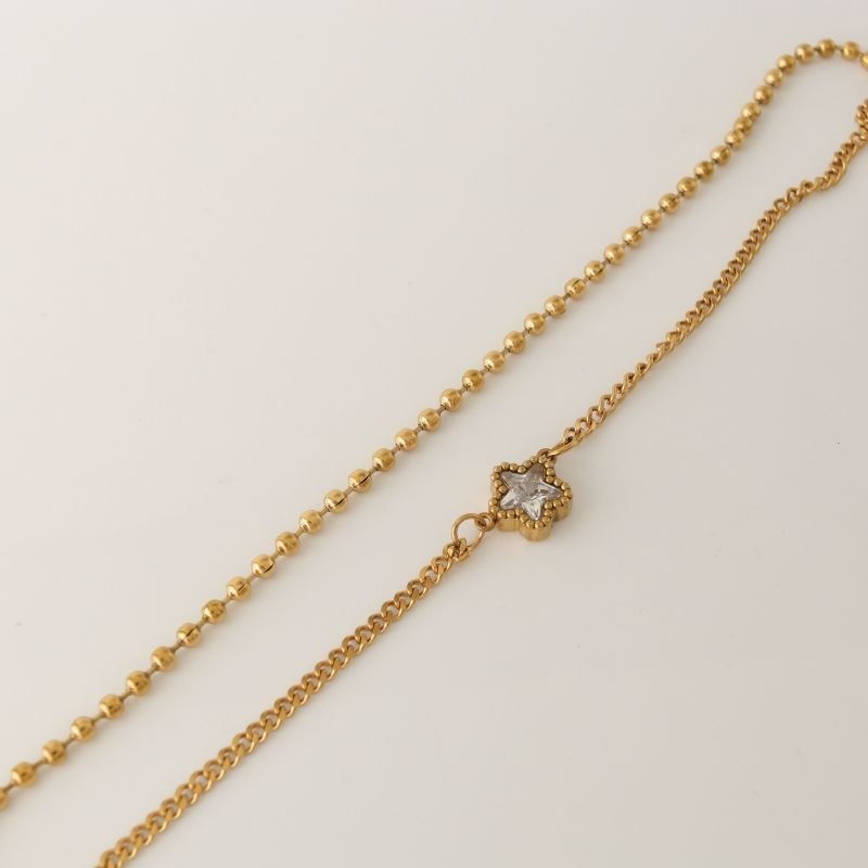 Pulseira Dupla Flor Pedrinha em Aço Inox (Linha Premium)