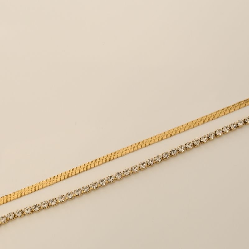 Pulseira Dupla Laminada e Riviera em Aço Inox (Linha Premium)