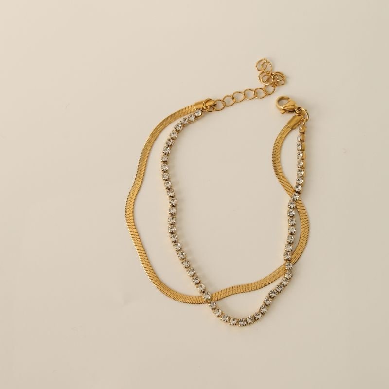 Pulseira Dupla Laminada e Riviera em Aço Inox (Linha Premium)