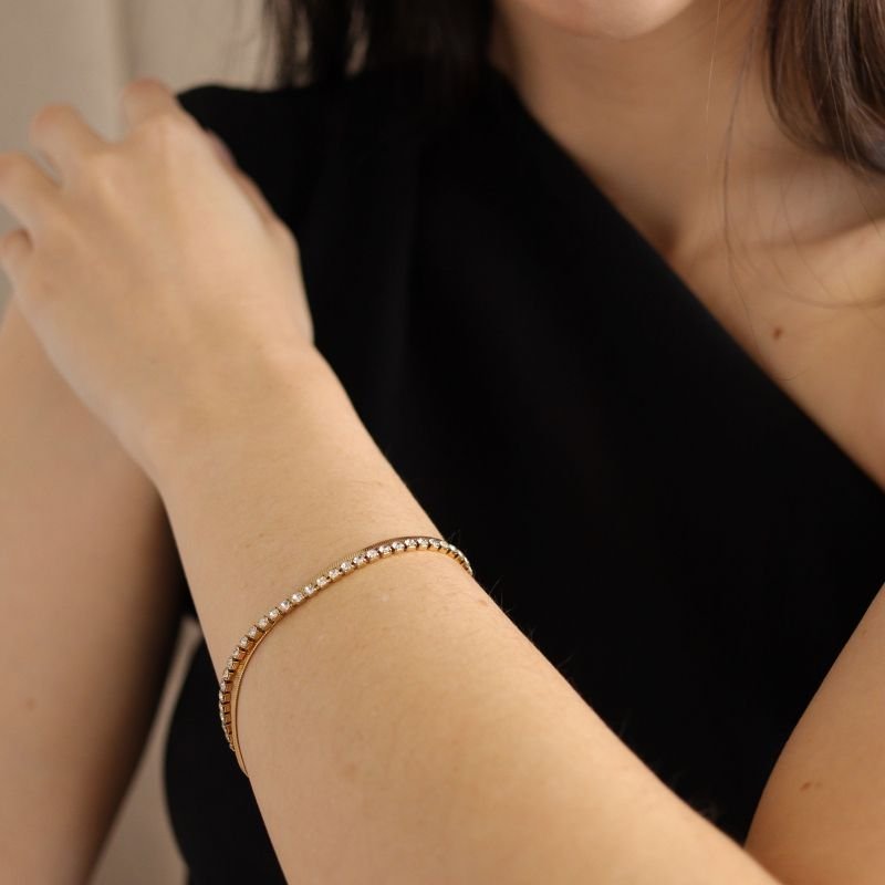 Pulseira Dupla Laminada e Riviera em Aço Inox (Linha Premium)