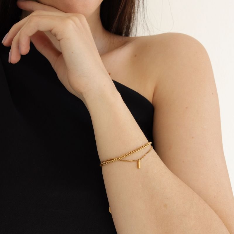 Pulseira Dupla Minimalista em Aço Inox