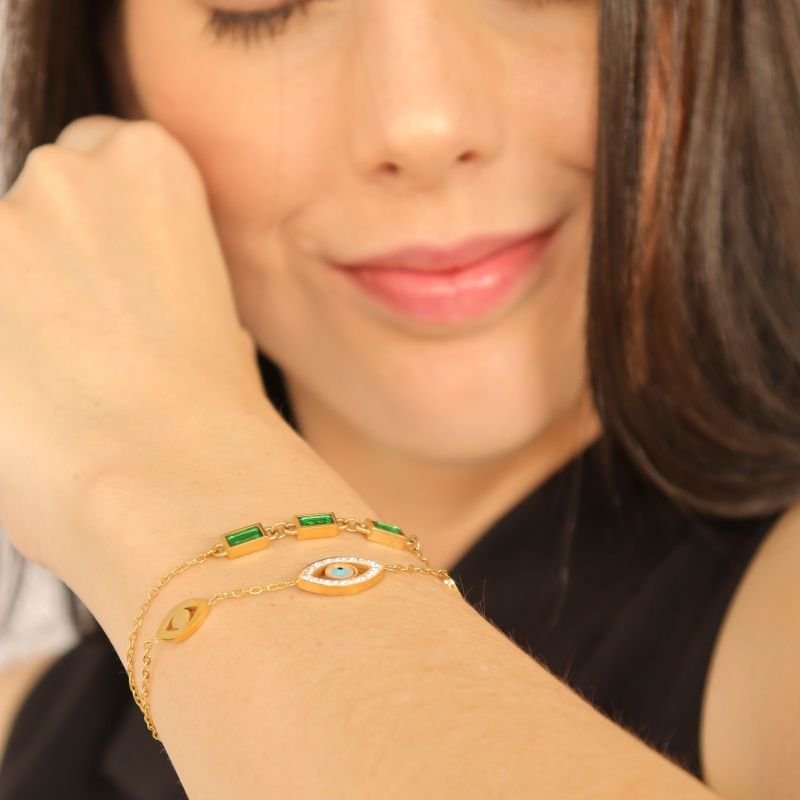 Pulseira Dupla Olho Grego em Aço Inox (Linha Premium)