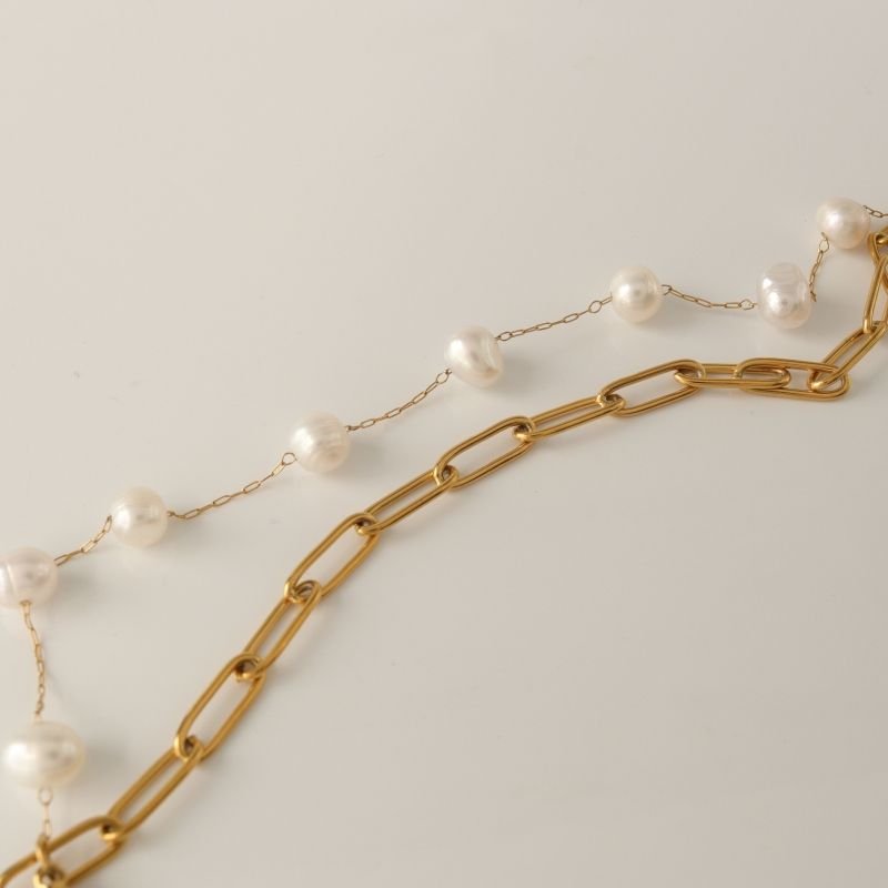 Pulseira Dupla Pérolas em Aço Inox