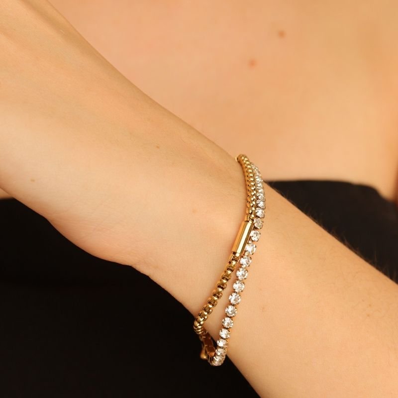 Pulseira Dupla Riviera em Aço Inox