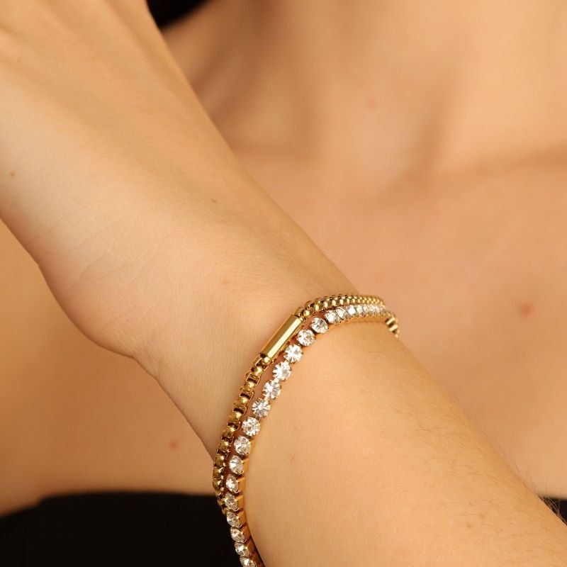 Pulseira Dupla Riviera em Aço Inox