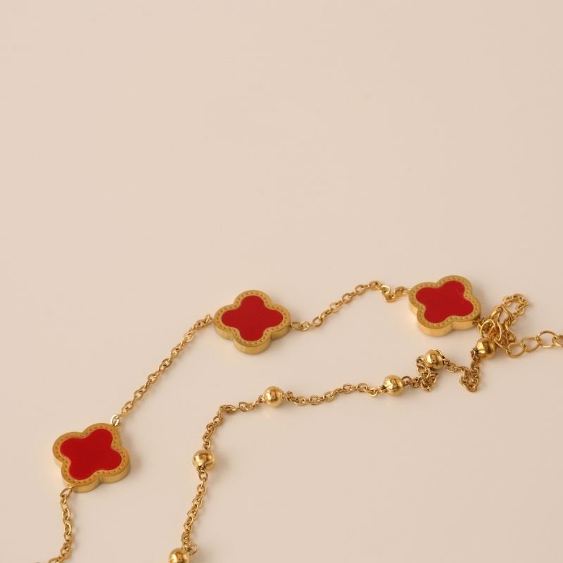 Pulseira Dupla Inspiração Van Cleef Vermelha em Aço Inox (Linha Premium)