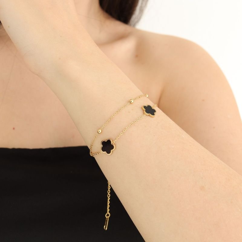 Pulseira Dupla Inspiração Van Cleef Black em Aço Inox