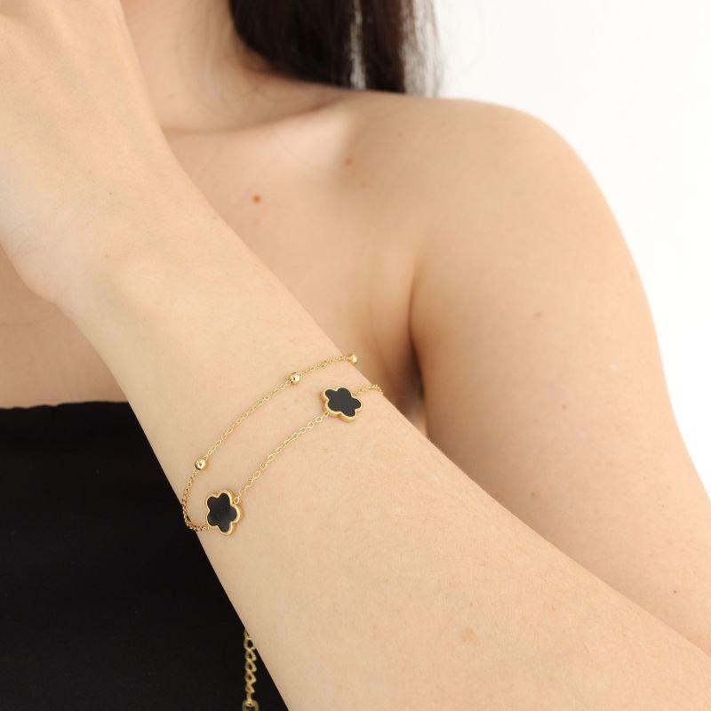 Pulseira Dupla Inspiração Van Cleef Black em Aço Inox