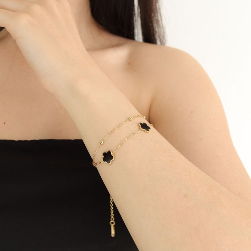 Pulseira Dupla Inspiração Van Cleef Black em Aço Inox