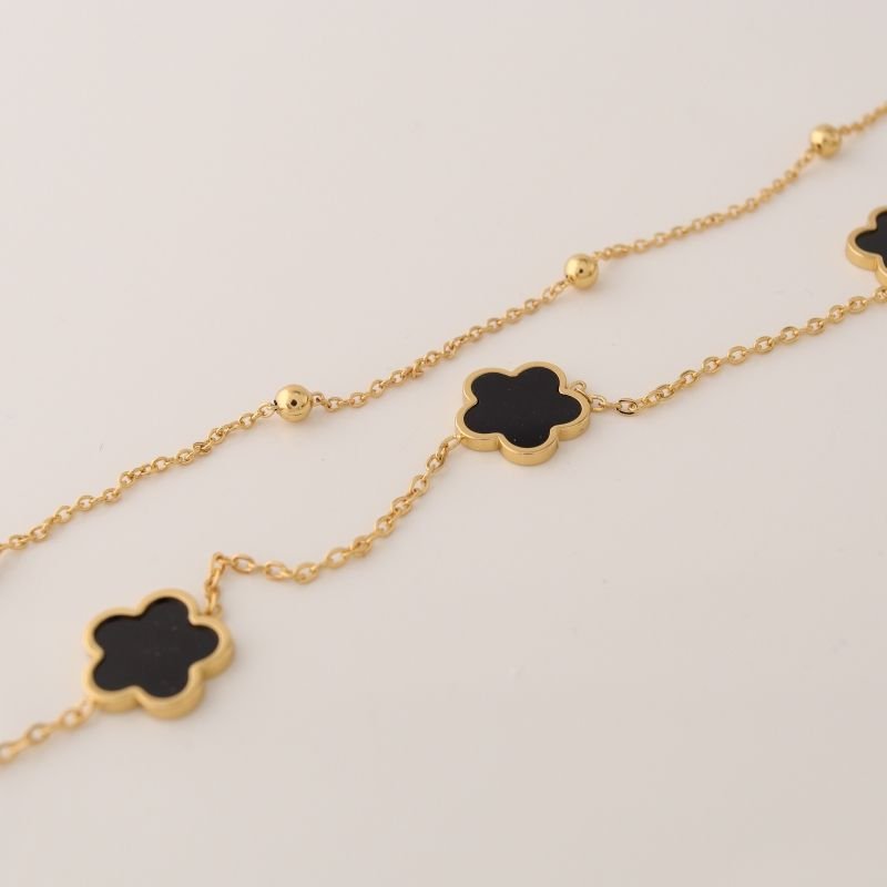 Pulseira Dupla Inspiração Van Cleef Black em Aço Inox