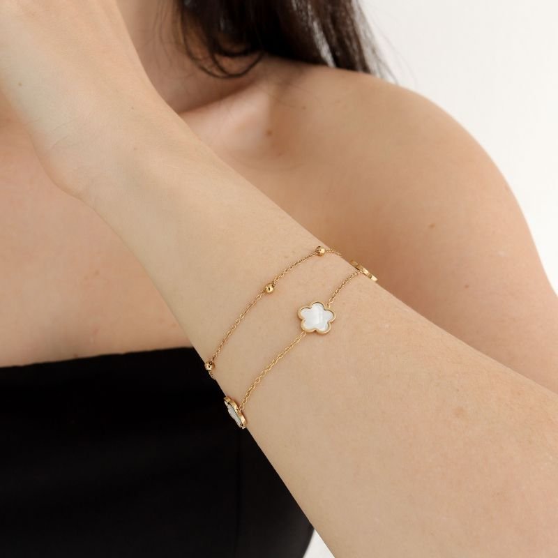 Pulseira Dupla Inspiração Van Cleef White Inspired em Aço Inox