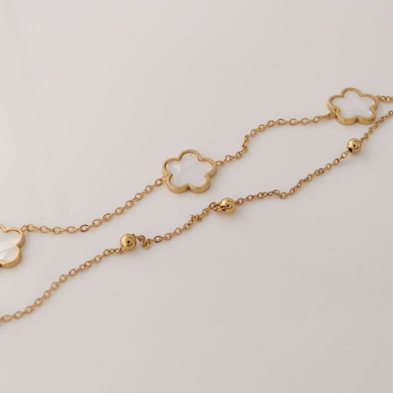 Pulseira Dupla Inspiração Van Cleef White Inspired em Aço Inox