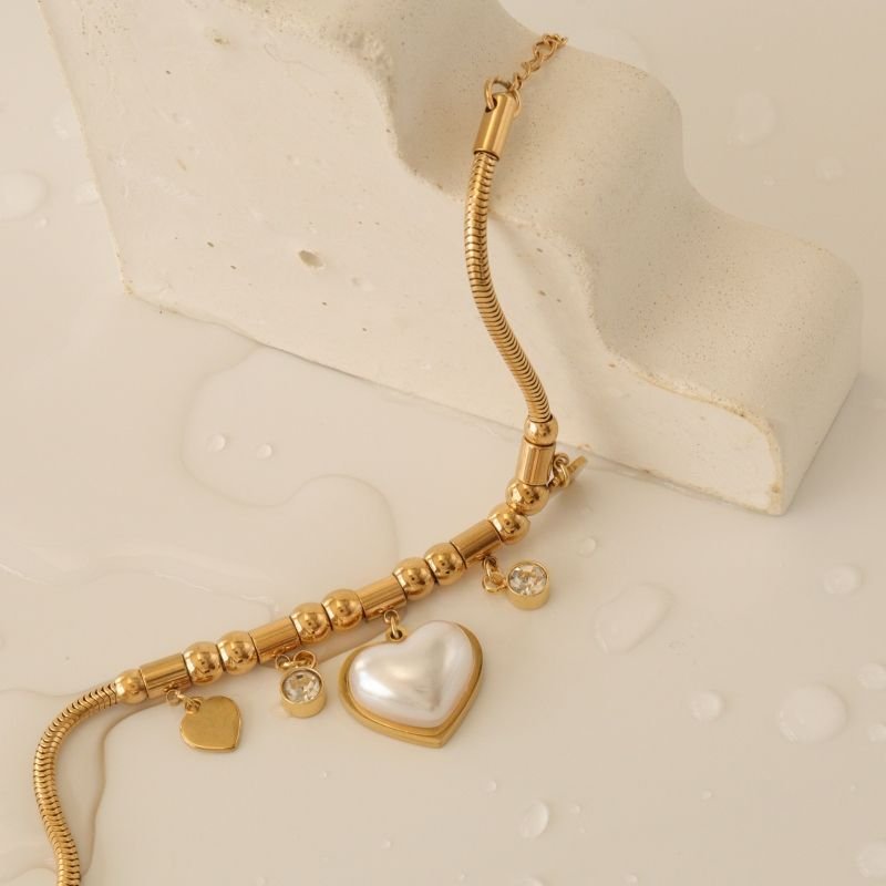 Pulseira Coração Charm em Aço Inox (Linha Premium)