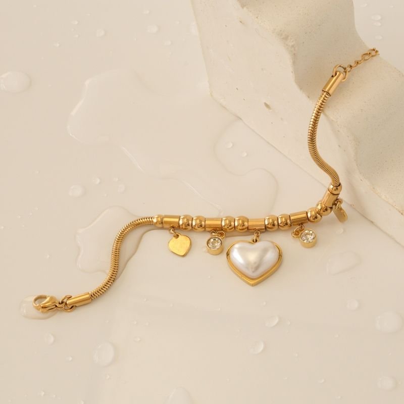 Pulseira Coração Charm em Aço Inox (Linha Premium)