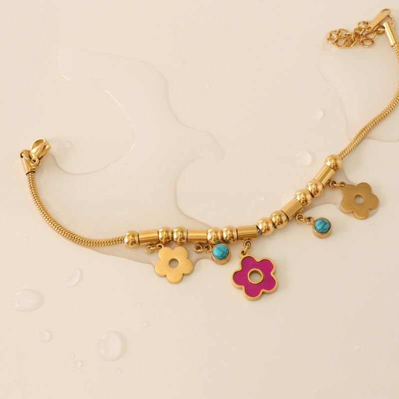 Pulseira Estilo Pandora Flor em Aço Inox (Linha Premium)